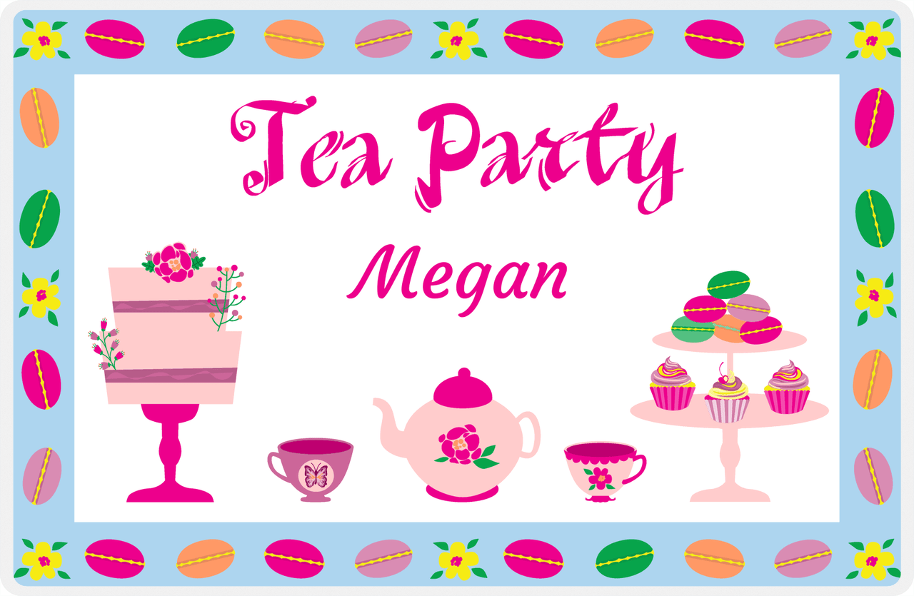 Personalized Tea Party Placemat II - Macaroons Border - White Background -  View