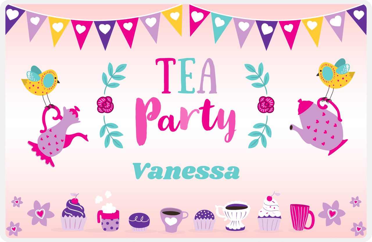 Personalized Tea Party Placemat III - Birdies - Pink Background -  View