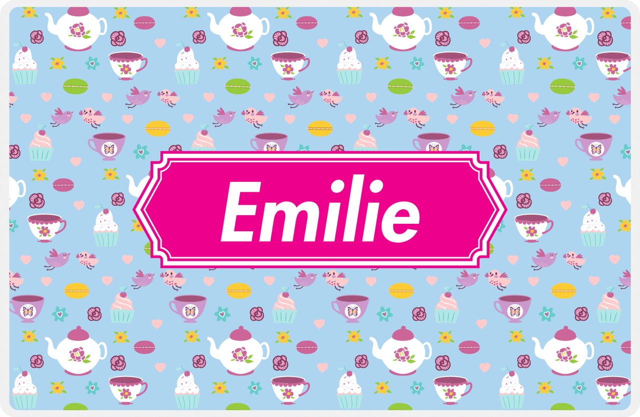 Personalized Tea Party Placemat IV - Party Pattern - Decorative Rectangle Nameplate -  View