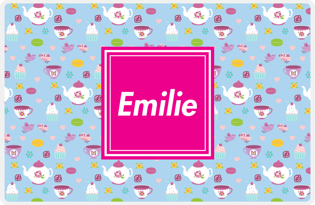 Personalized Tea Party Placemat IV - Party Pattern - Square Nameplate -  View