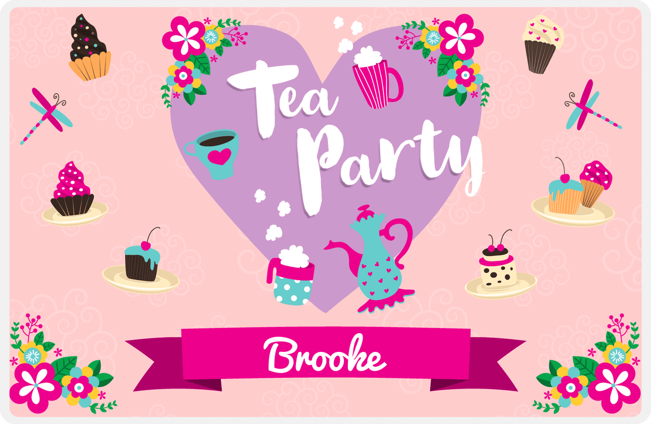 Personalized Tea Party Placemat V - Party Heart - Pink Background -  View