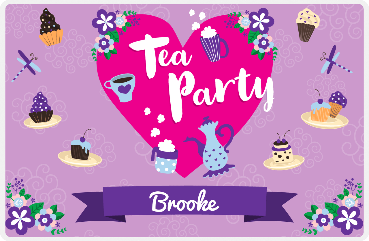 Personalized Tea Party Placemat V - Party Heart - Purple Background -  View