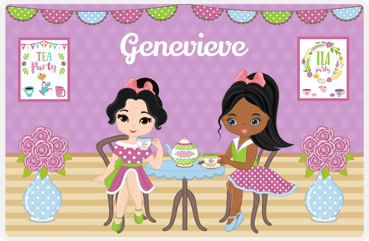 Personalized Tea Party Placemat VII - Flower Tea - Black Hair Girl -  View