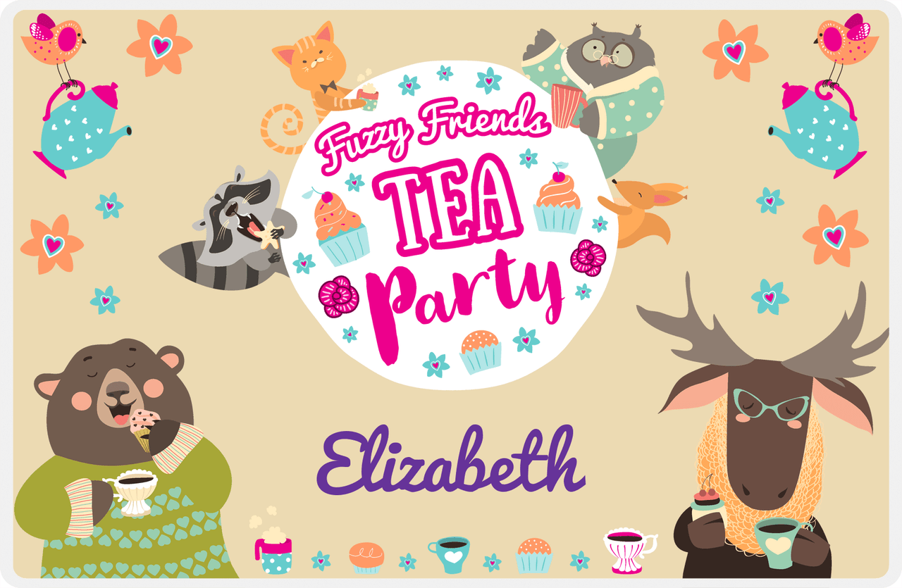 Personalized Tea Party Placemat IX - Flower Friends - Tan Background -  View