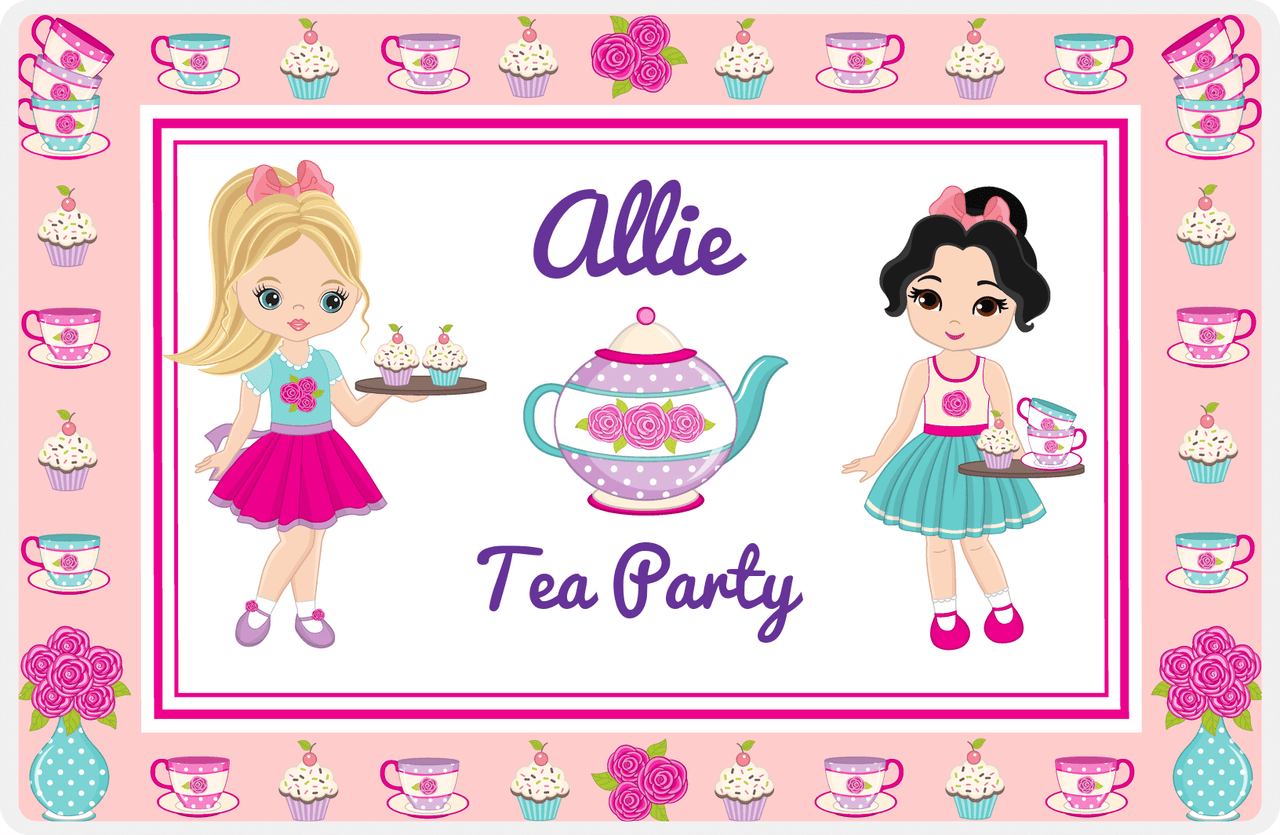 Personalized Tea Party Placemat X - Floral Teapot - Blonde Girl -  View