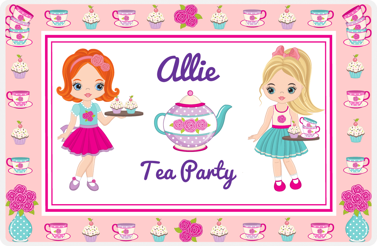 Personalized Tea Party Placemat X - Floral Teapot - Redhead Girl -  View