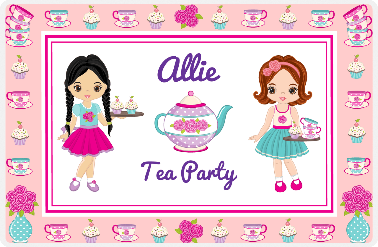 Personalized Tea Party Placemat X - Floral Teapot - Asian Girl -  View