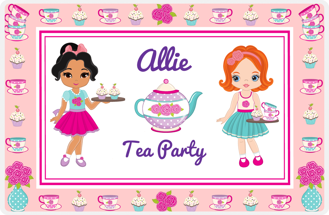 Personalized Tea Party Placemat X - Floral Teapot - Black Girl I -  View