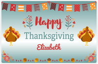 Thumbnail for Personalized Thanksgiving Placemat I - Turkey Trot - Teal Background -  View