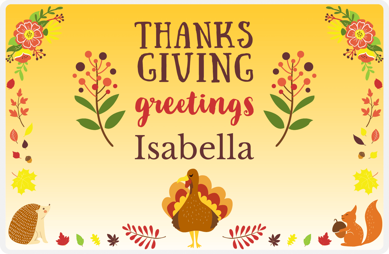 Personalized Thanksgiving Placemat III - Thanksgiving Greetings - Yellow Background -  View
