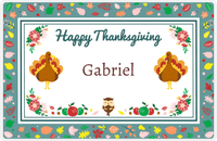 Thumbnail for Personalized Thanksgiving Placemat VI - Foliage Border - Teal Background -  View