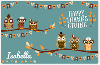 Thumbnail for Personalized Thanksgiving Placemat VII - Thanksgiving Owls - Teal Background -  View