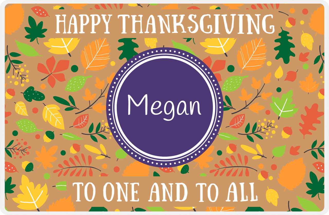 Personalized Thanksgiving Placemat VIII - Leaves Background - Circle Nameplate -  View