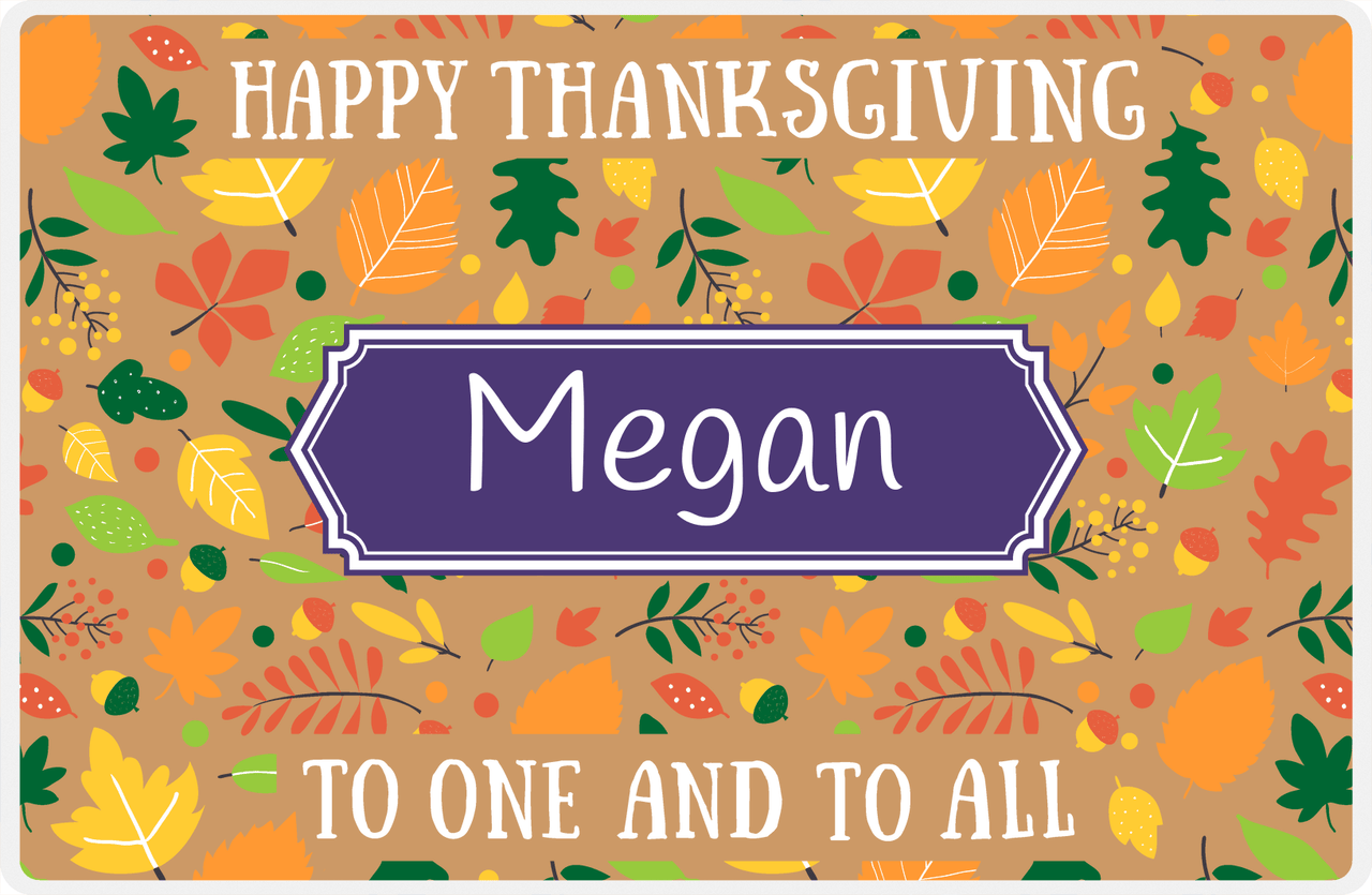Personalized Thanksgiving Placemat VIII - Leaves Background - Decorative Rectangle Nameplate -  View