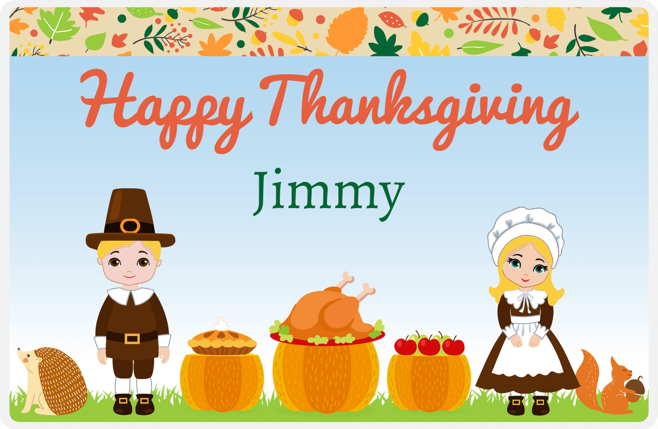 Personalized Thanksgiving Placemat IX - Thanksgiving Celebration - Blonde Characters -  View