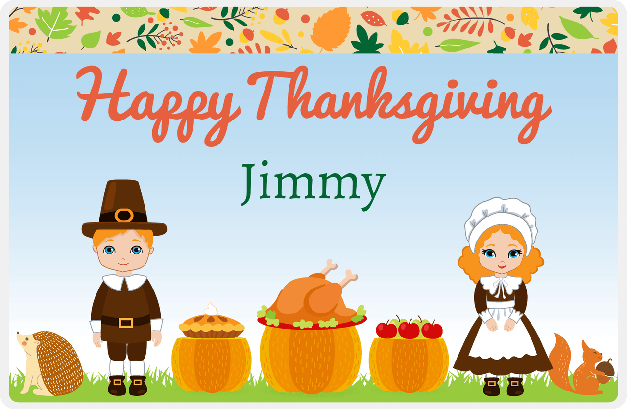 Personalized Thanksgiving Placemat IX - Thanksgiving Celebration - Redhead Characters -  View