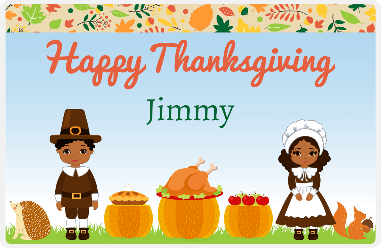 Personalized Thanksgiving Placemat IX - Thanksgiving Celebration - Black Characters II -  View