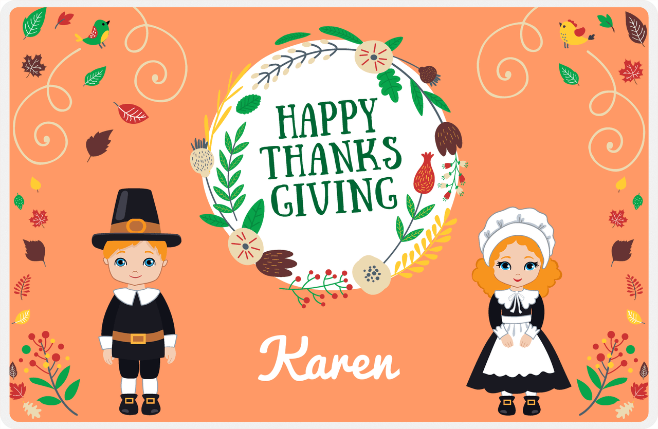 Personalized Thanksgiving Placemat XI - Happy Thanksgiving - Redhead Characters -  View