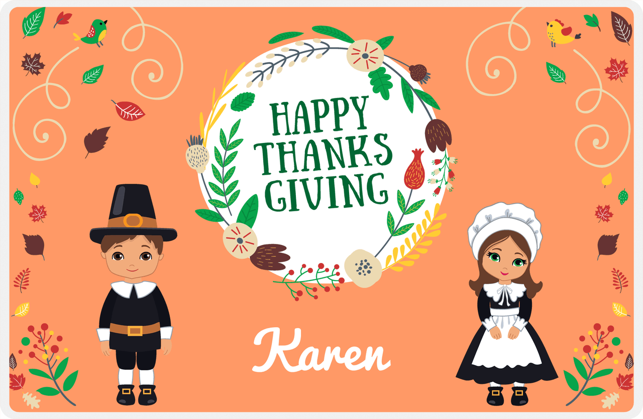 Personalized Thanksgiving Placemat XI - Happy Thanksgiving - Brunette Characters -  View