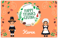 Thumbnail for Personalized Thanksgiving Placemat XI - Happy Thanksgiving - Brunette Characters -  View
