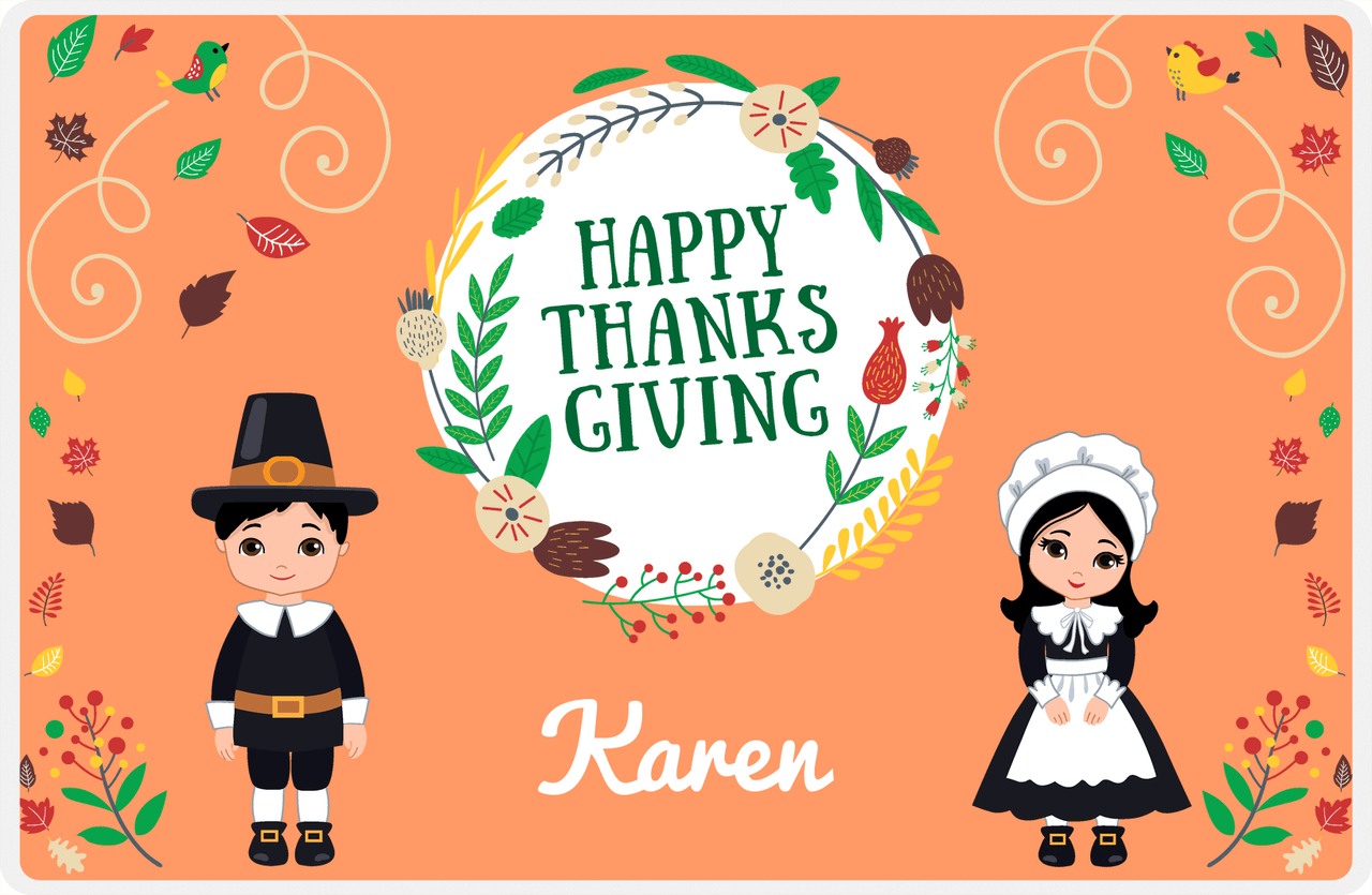 Personalized Thanksgiving Placemat XI - Happy Thanksgiving - Black Hair Characters -  View