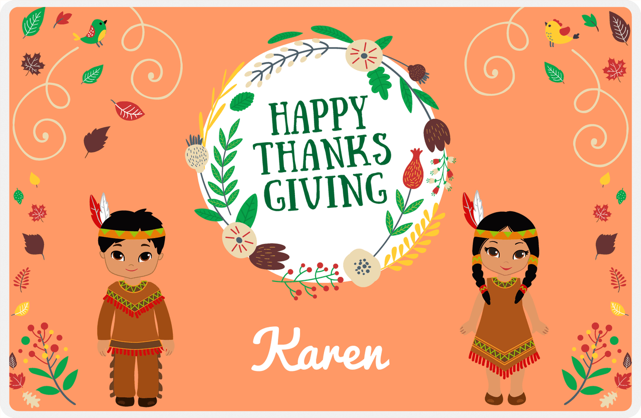 Personalized Thanksgiving Placemat XI - Happy Thanksgiving - Native American Characters -  View