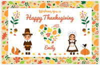 Thumbnail for Personalized Thanksgiving Placemat XII - Foliage Heart - Brown Hair Characters -  View