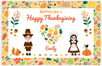 Thumbnail for Personalized Thanksgiving Placemat XII - Foliage Heart - Black Hair Characters -  View