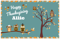 Thumbnail for Personalized Thanksgiving Placemat XIV - Happy Owls - Teal Background -  View