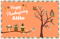 Thumbnail for Personalized Thanksgiving Placemat XIV - Happy Owls - Orange Background -  View