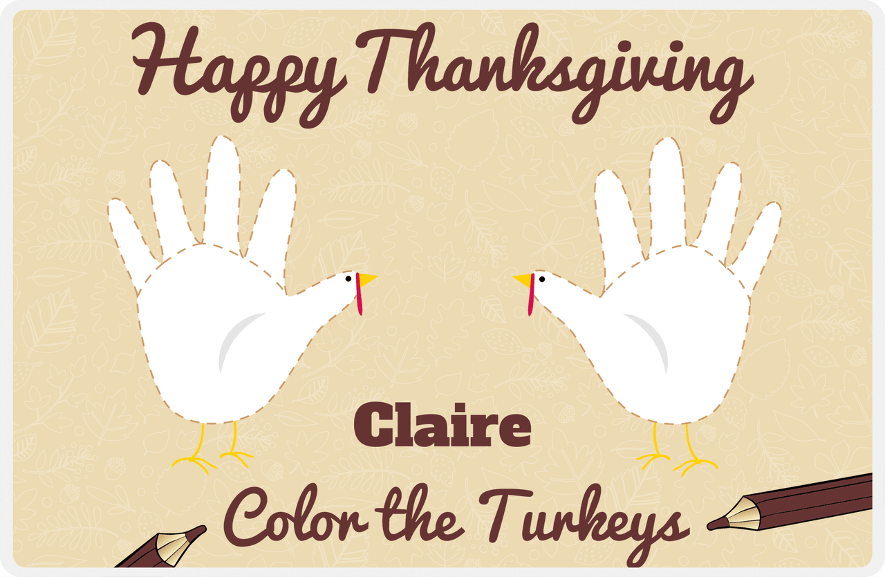 Personalized Thanksgiving Placemat XV - Coloring Turkeys - Tan Background -  View
