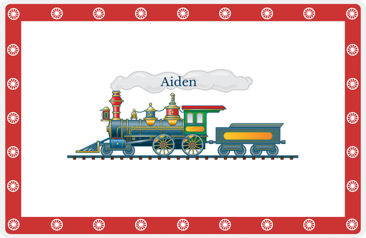 Personalized Train Placemat - White and Red - Name In Smoke -  View