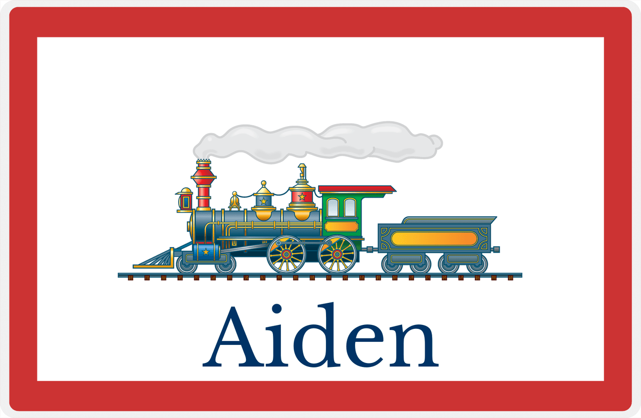 Personalized Train Placemat - White and Red - Solid Border -  View