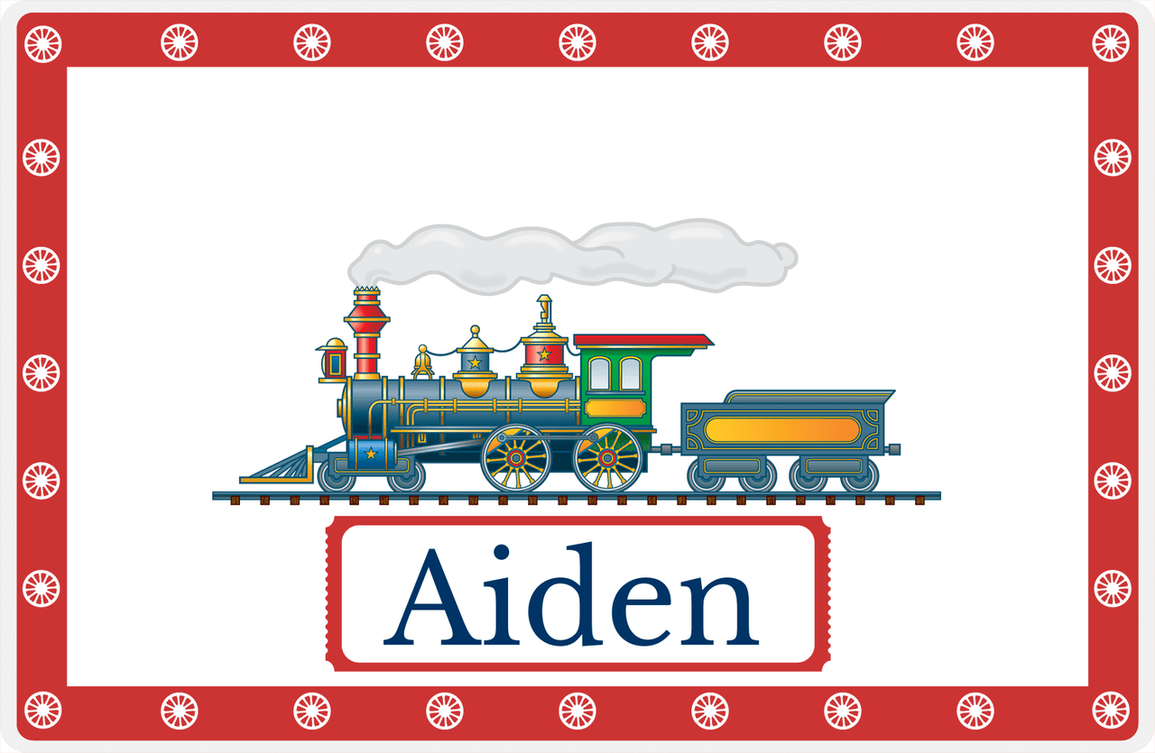 Personalized Train Placemat - White and Red - Ticket with Border -  View