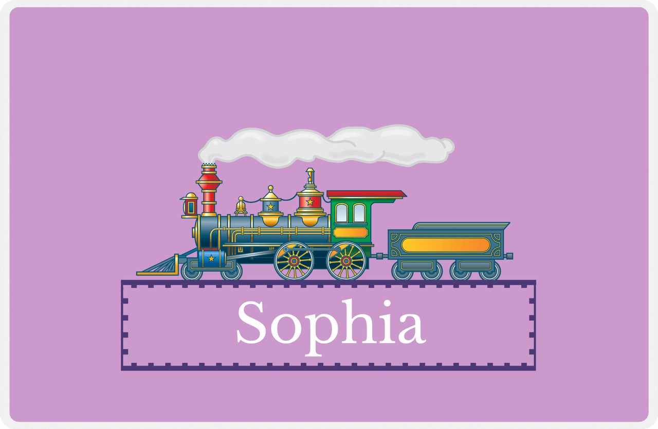 Personalized Train Placemat - Lilac and Indigo - Track Frame -  View