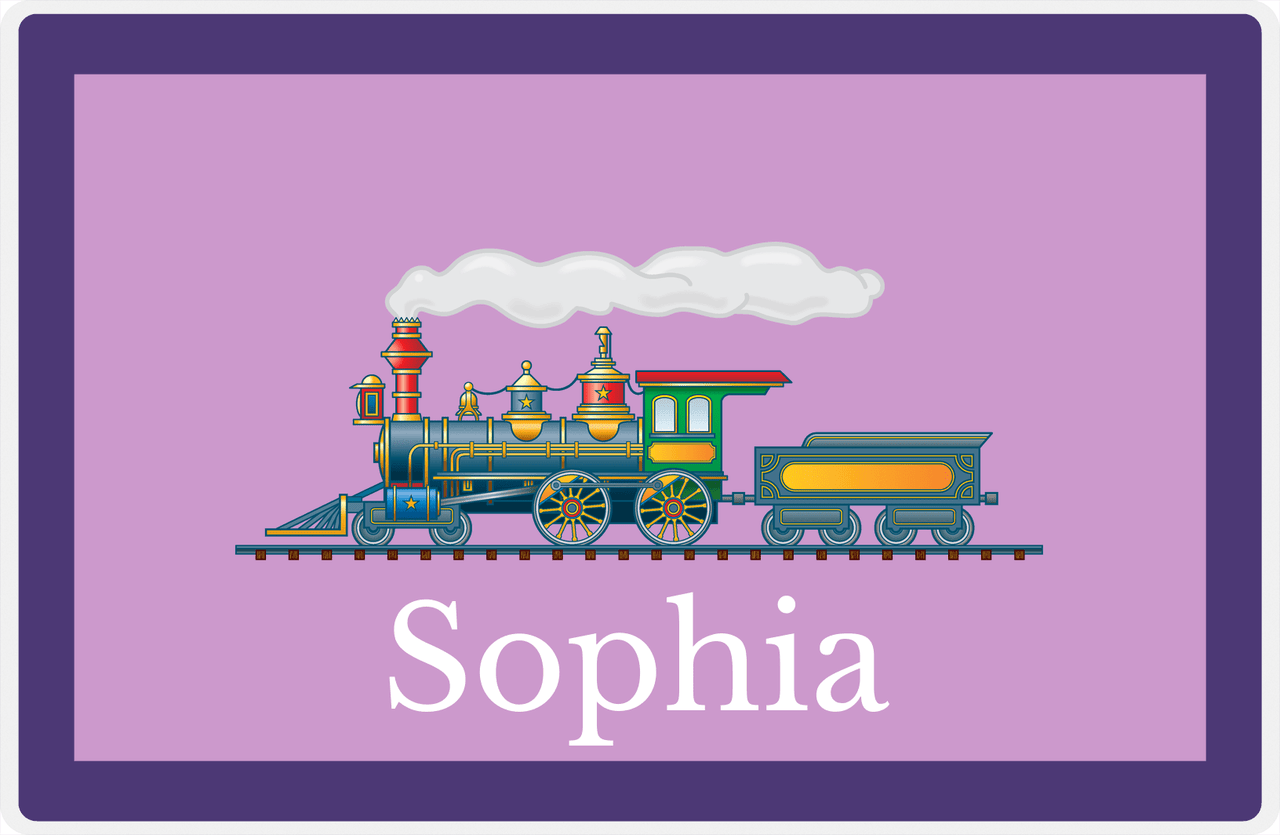 Personalized Train Placemat - Lilac and Indigo - Solid Border -  View