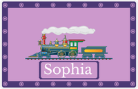 Thumbnail for Personalized Train Placemat - Lilac and Indigo - Ticket with Border -  View