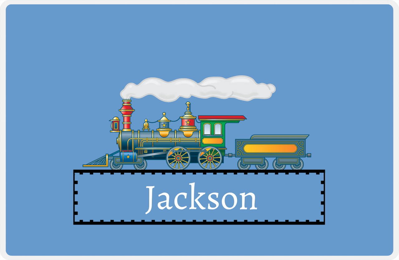 Personalized Train Placemat - Glacier and Black - Track Frame -  View
