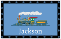 Thumbnail for Personalized Train Placemat - Glacier and Black - Border with Wheels -  View