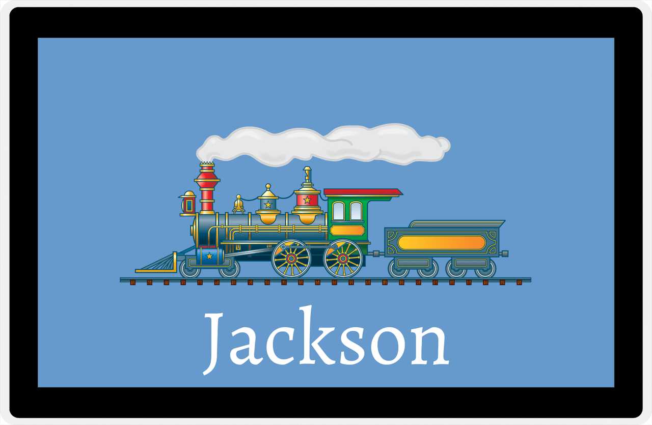 Personalized Train Placemat - Glacier and Black - Solid Border -  View