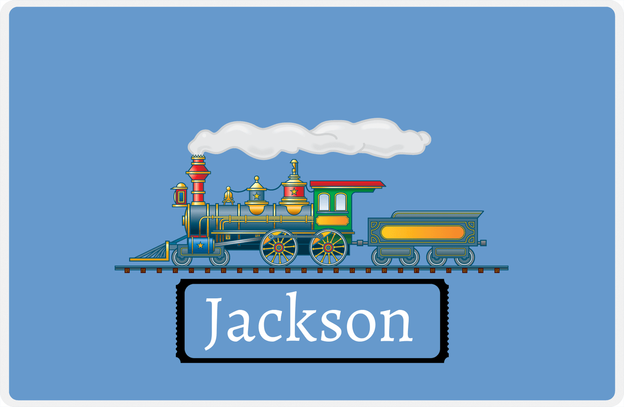 Personalized Train Placemat - Glacier and Black - Ticket -  View