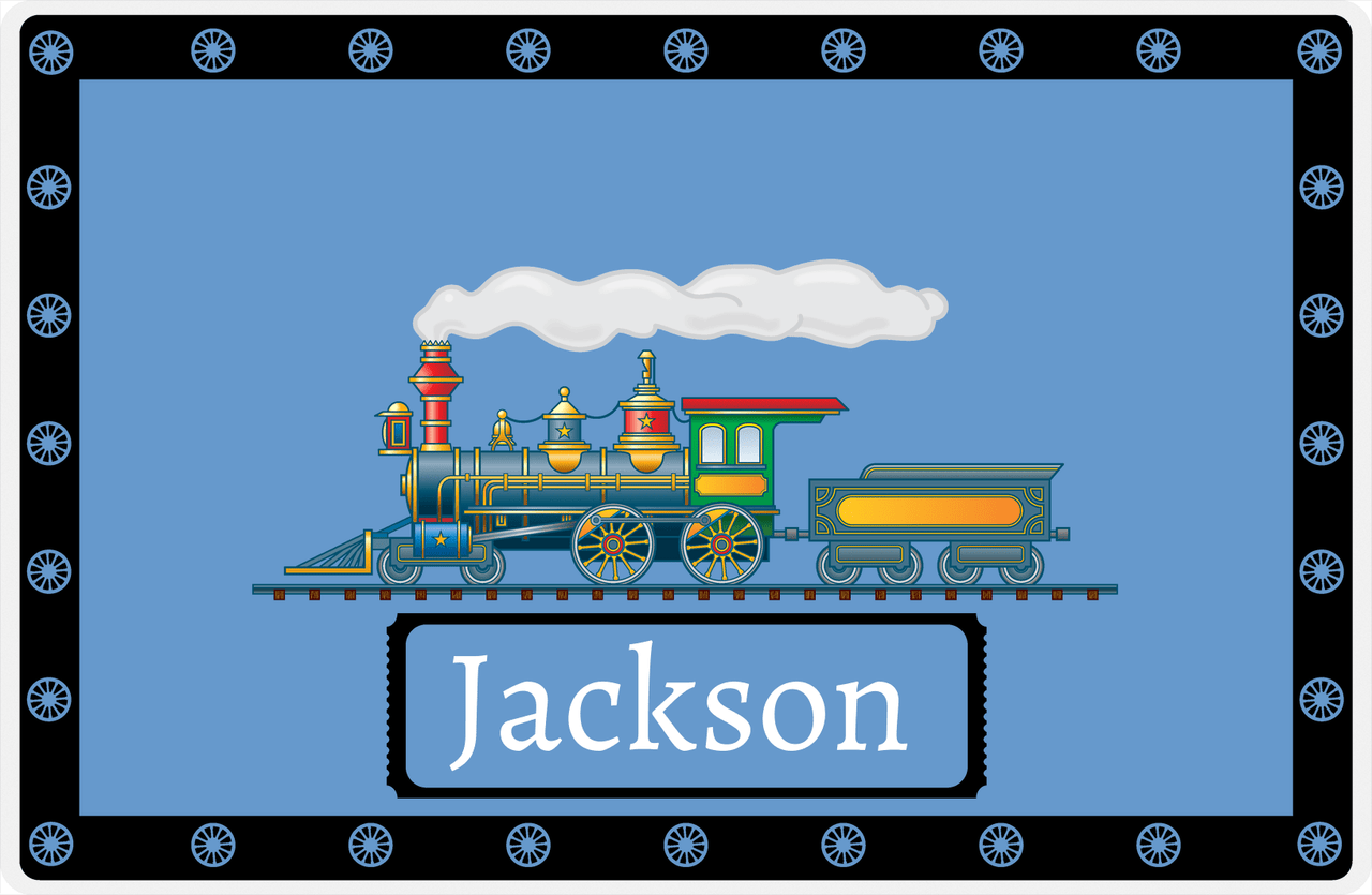 Personalized Train Placemat - Glacier and Black - Ticket with Border -  View