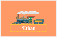 Thumbnail for Personalized Train Placemat - Tangerine and Mustard - Track Frame -  View
