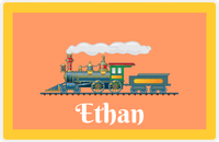 Thumbnail for Personalized Train Placemat - Tangerine and Mustard - Solid Border -  View