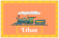 Thumbnail for Personalized Train Placemat - Tangerine and Mustard - Ticket with Border -  View
