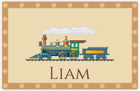 Thumbnail for Personalized Train Placemat - Champagne and Light Brown - Border with Wheels -  View