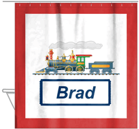 Thumbnail for Personalized Train Shower Curtain - White Background - Solid Border with Ticket Nameplate - Hanging View