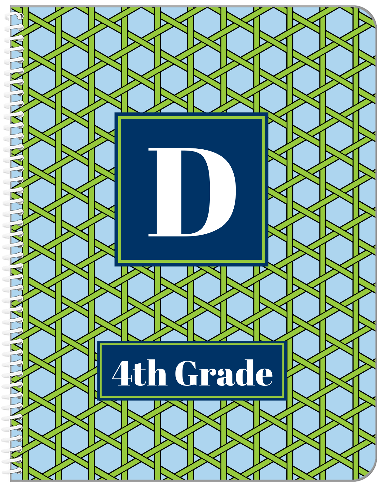 Personalized Trellis Notebook I - Blue and Green - Square Nameplate - Front View