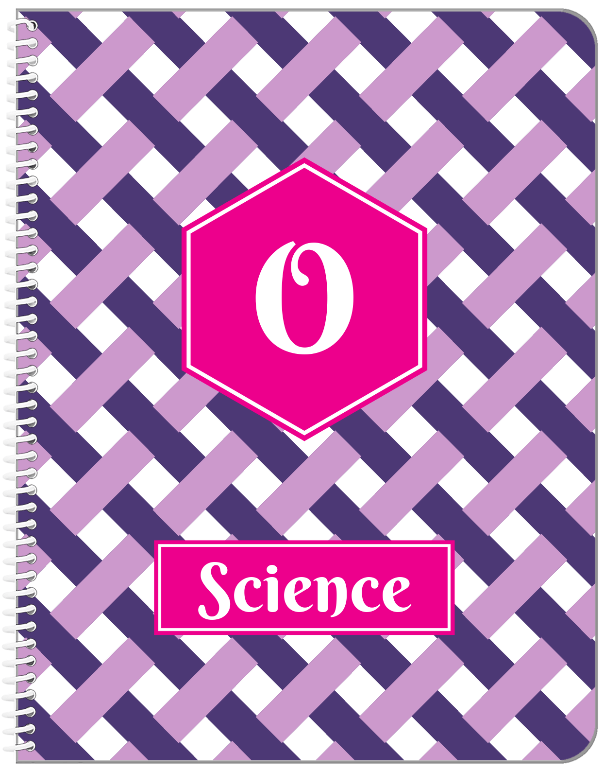 Personalized Trellis Notebook III - Purple and Pink - Hexagon Nameplate - Front View