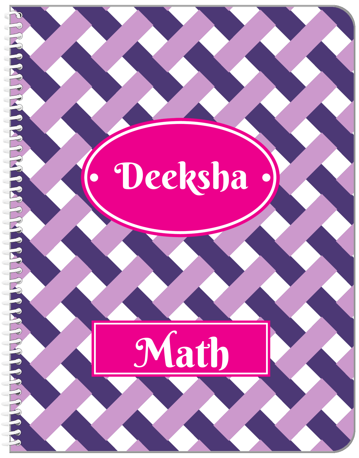Personalized Trellis Notebook III - Purple and Pink - Oval Nameplate - Front View